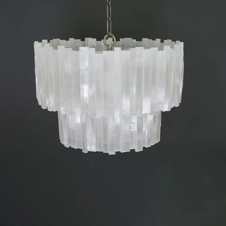 Mary Selenite Round Multi-Tier Chandelier Nikel