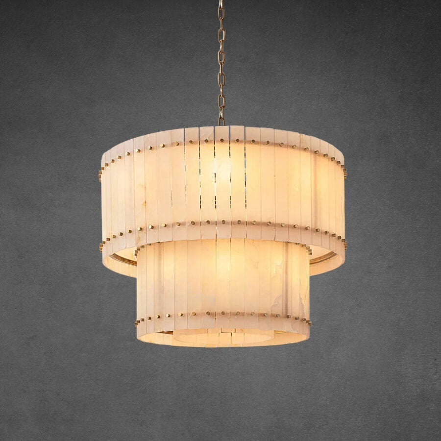 Lux Alabaster Round Tiered Chandelier 37″