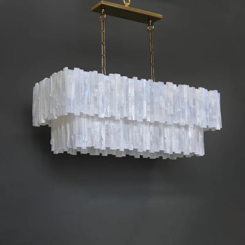 Mary Selenite Rectangular Multi-Tier Chandelier