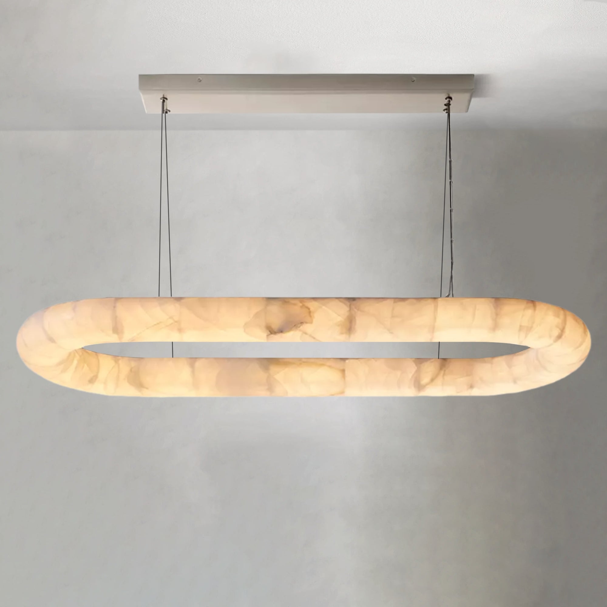 Alabaster Lisse Oval Chandelier 57" 74" - Alabaster Lisse, All Products, Dining & Kitchen, Linear/Rectangular Chandelier, Living Room- Chandelier1-Luxehomezone