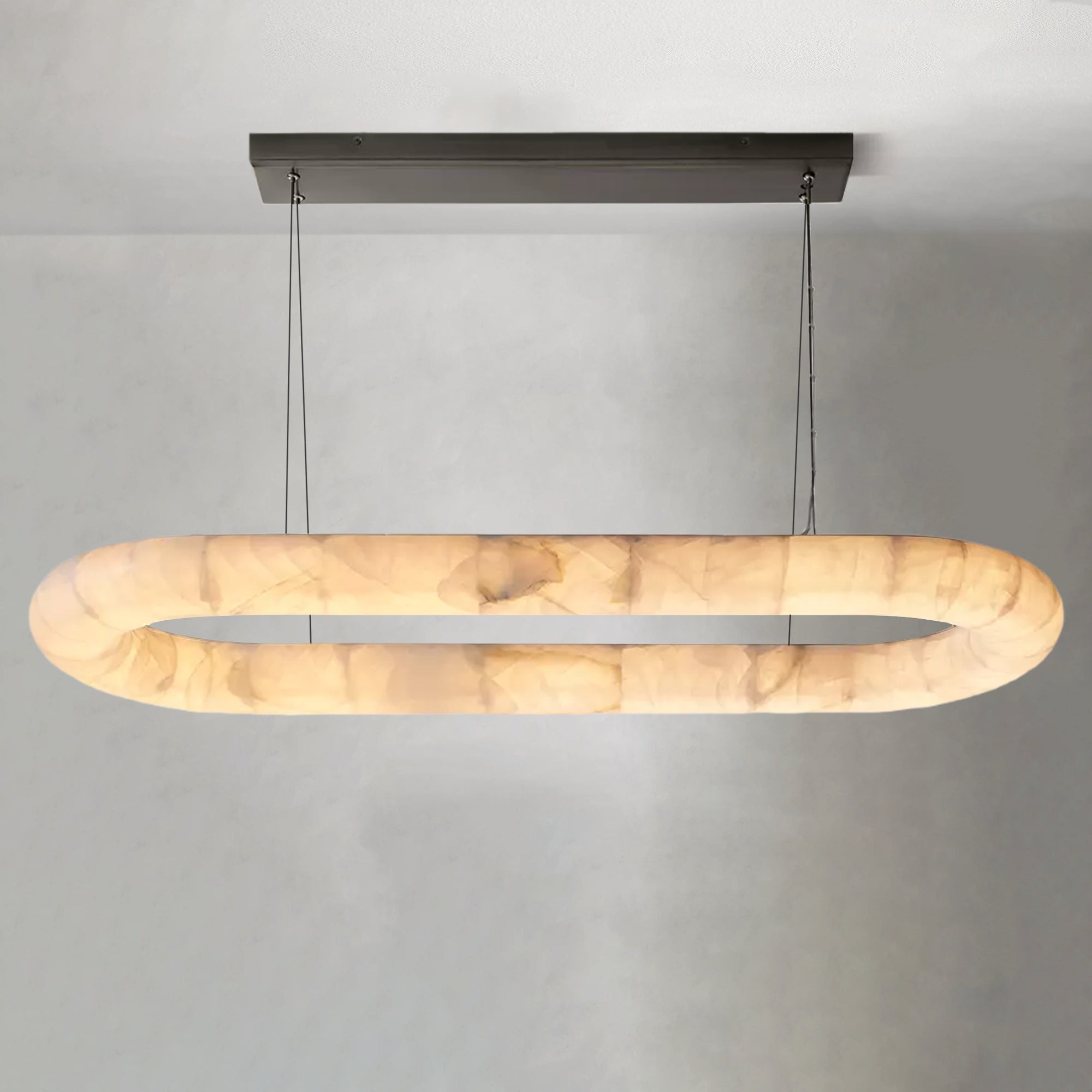 Alabaster Lisse Oval Chandelier 57" 74" - Alabaster Lisse, All Products, Dining & Kitchen, Linear/Rectangular Chandelier, Living Room- Chandelier1-Luxehomezone