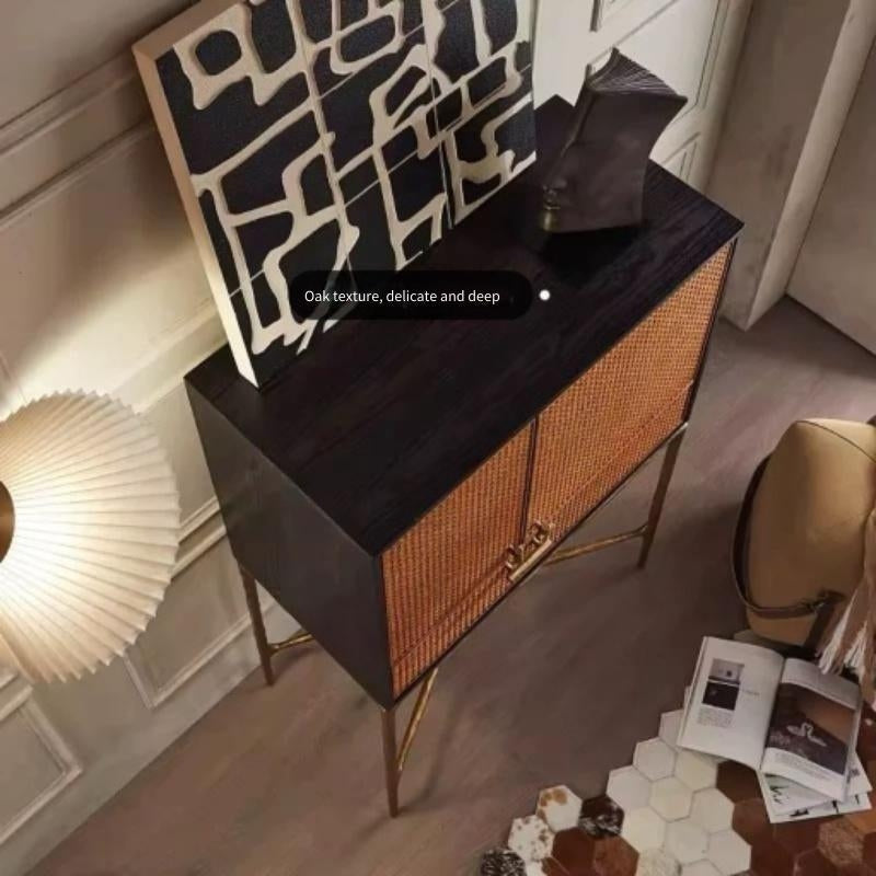Thaddeus Metal Frame Rattan Side Cabinet