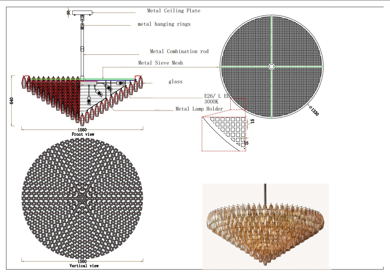 Chara Glass Tiered Round Chandelier 61"