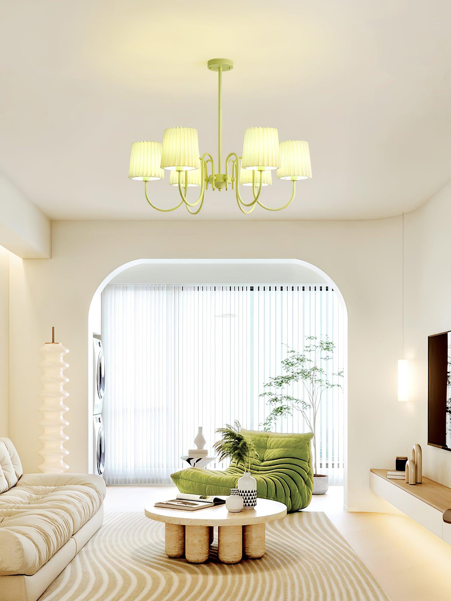 Pleated Fabric Matcha Chandelier with 4/5/6/8 heads - Variety-1-Luxehomezone