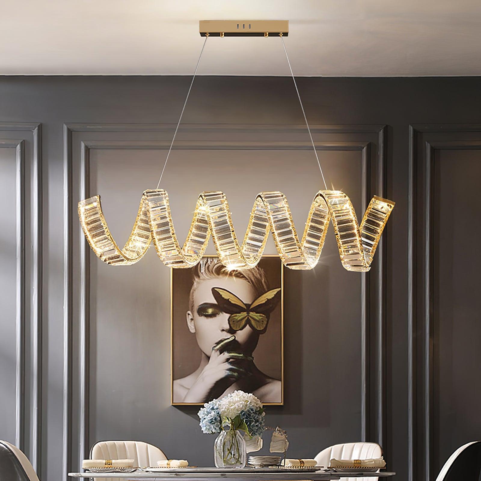 Curved LED Chandelier 39'' 47'' 59'' - Crystals, Straps-1-Luxehomezone