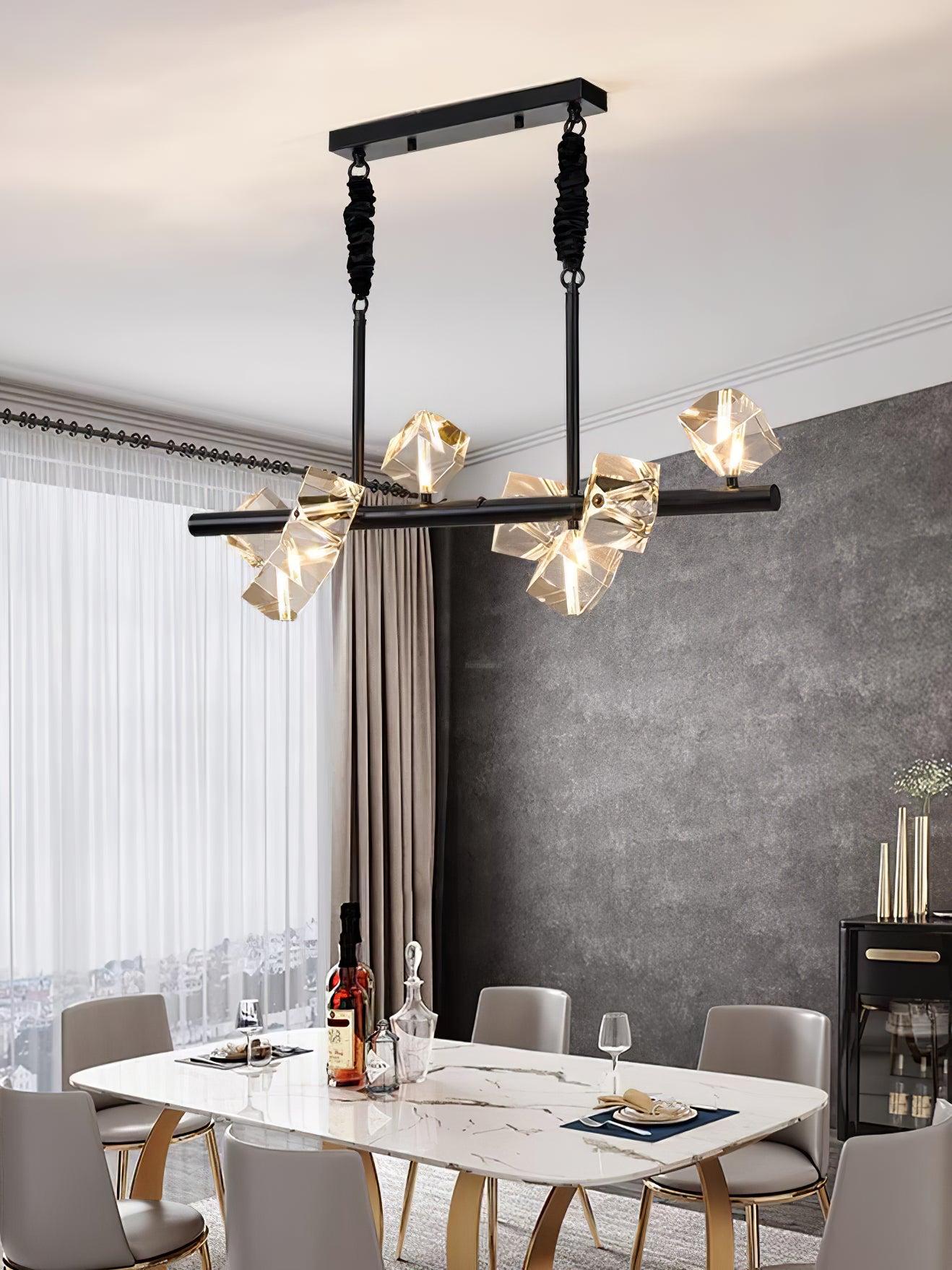 Takku Crystal Linear Chandelier - Black, Gold-1-Luxehomezone
