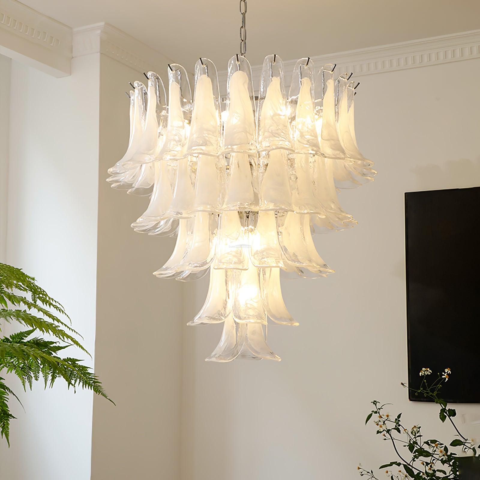 Glass Leaf Cascade Chandelier with 3/4 layer - Luxehomezone