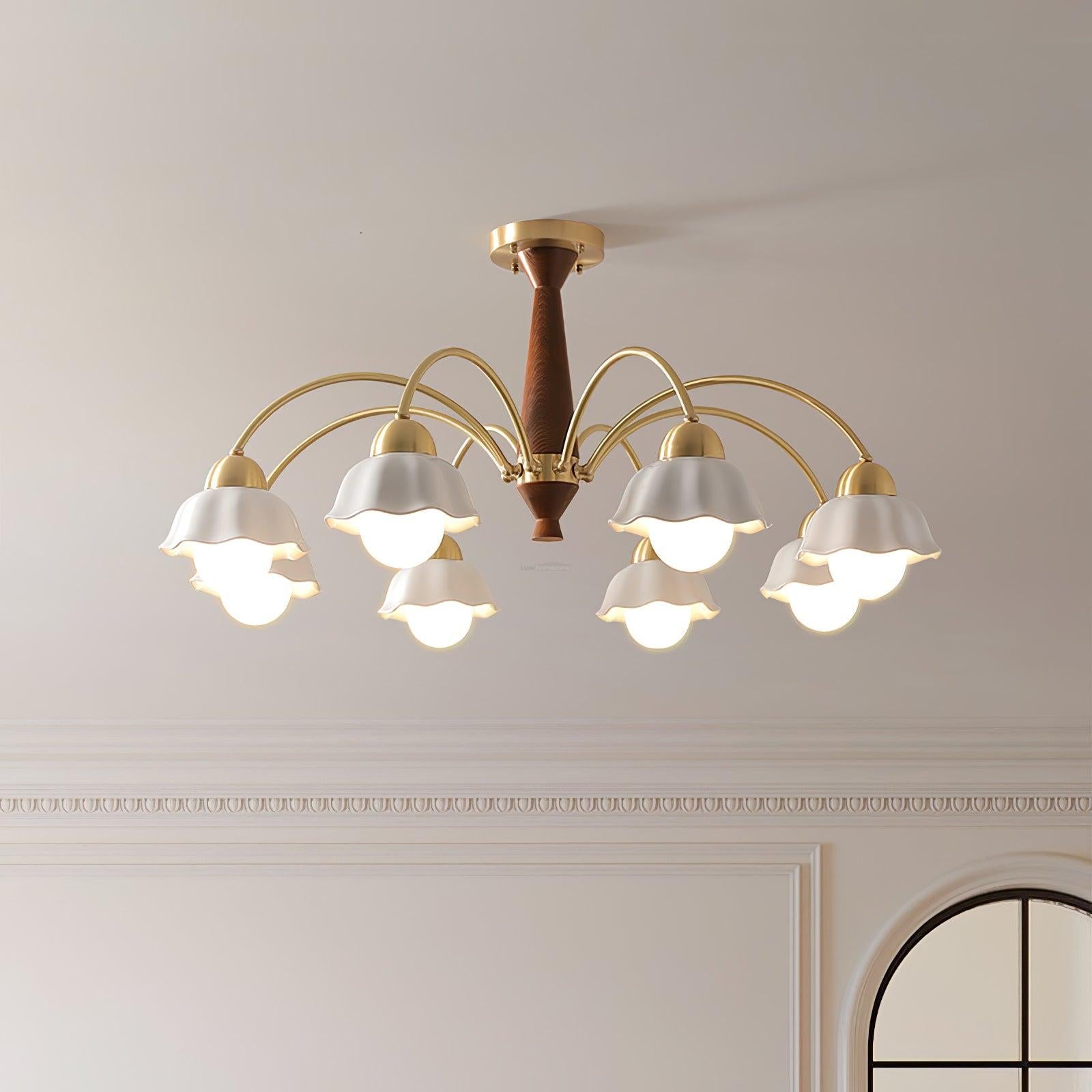 Swedish Modern Brass Chandelier with 3/5/6/8 heads - Flower Ceramic, Optimized-1-Luxehomezone