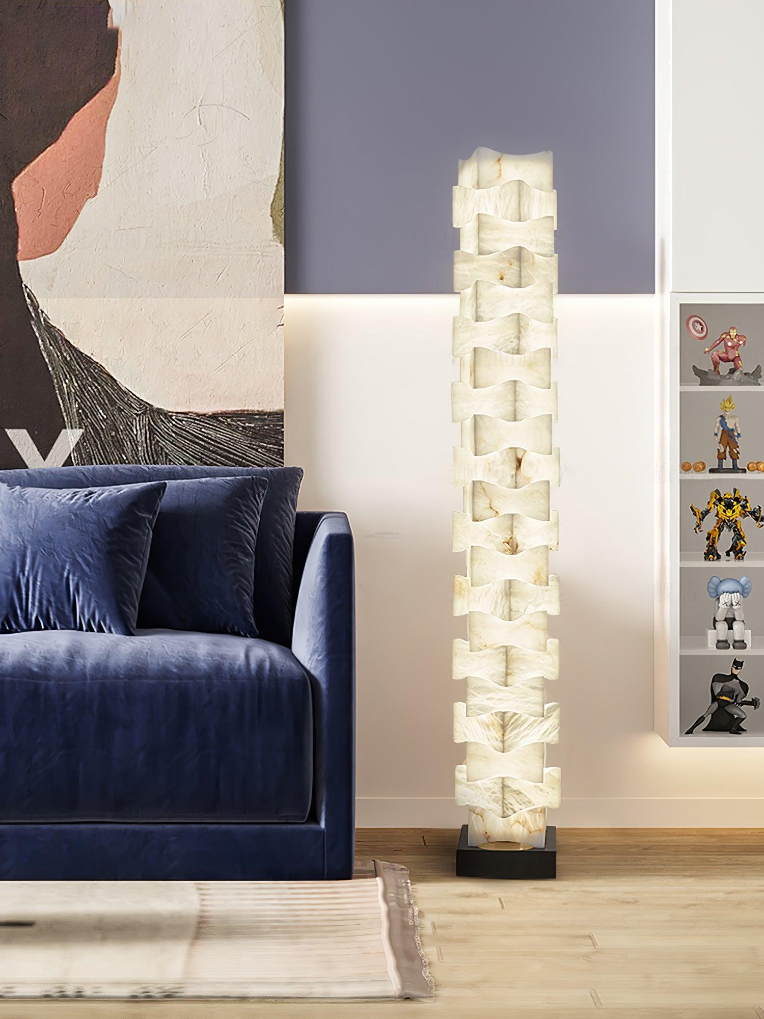 Stacked Alabaster Squares Floor Lamp - Alabaster-1-Luxehomezone