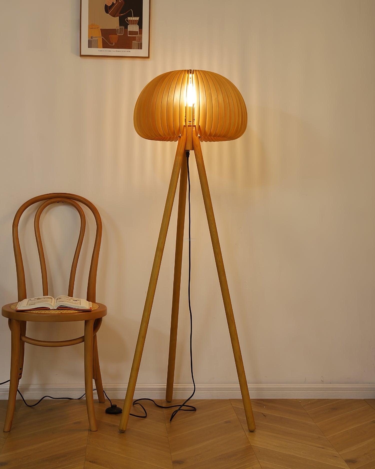 Wooden Pumpkin Floor Lamp  ∅ 17.7″ - Wood-1-Luxehomezone