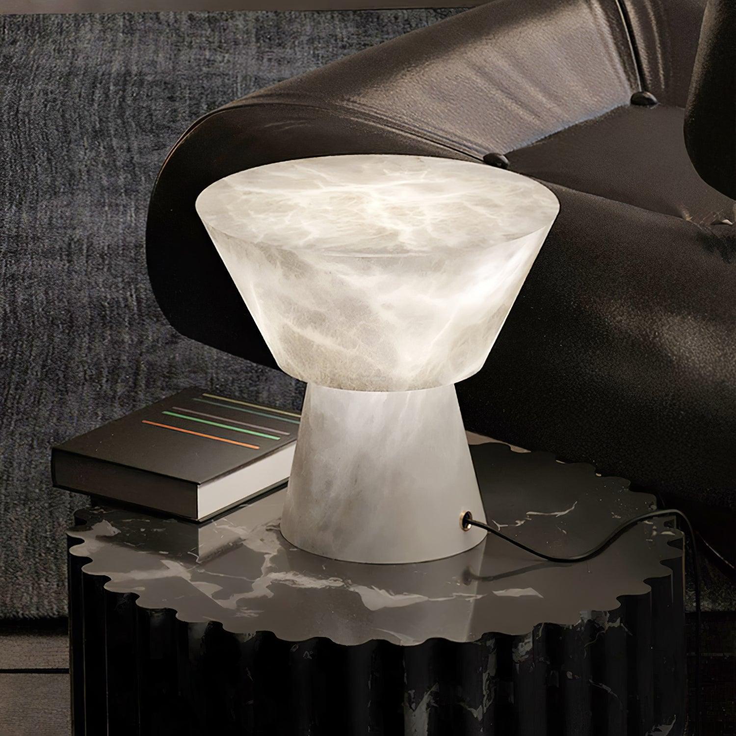 Beta Marble Round Table Lamp - Alabaster-1-Luxehomezone
