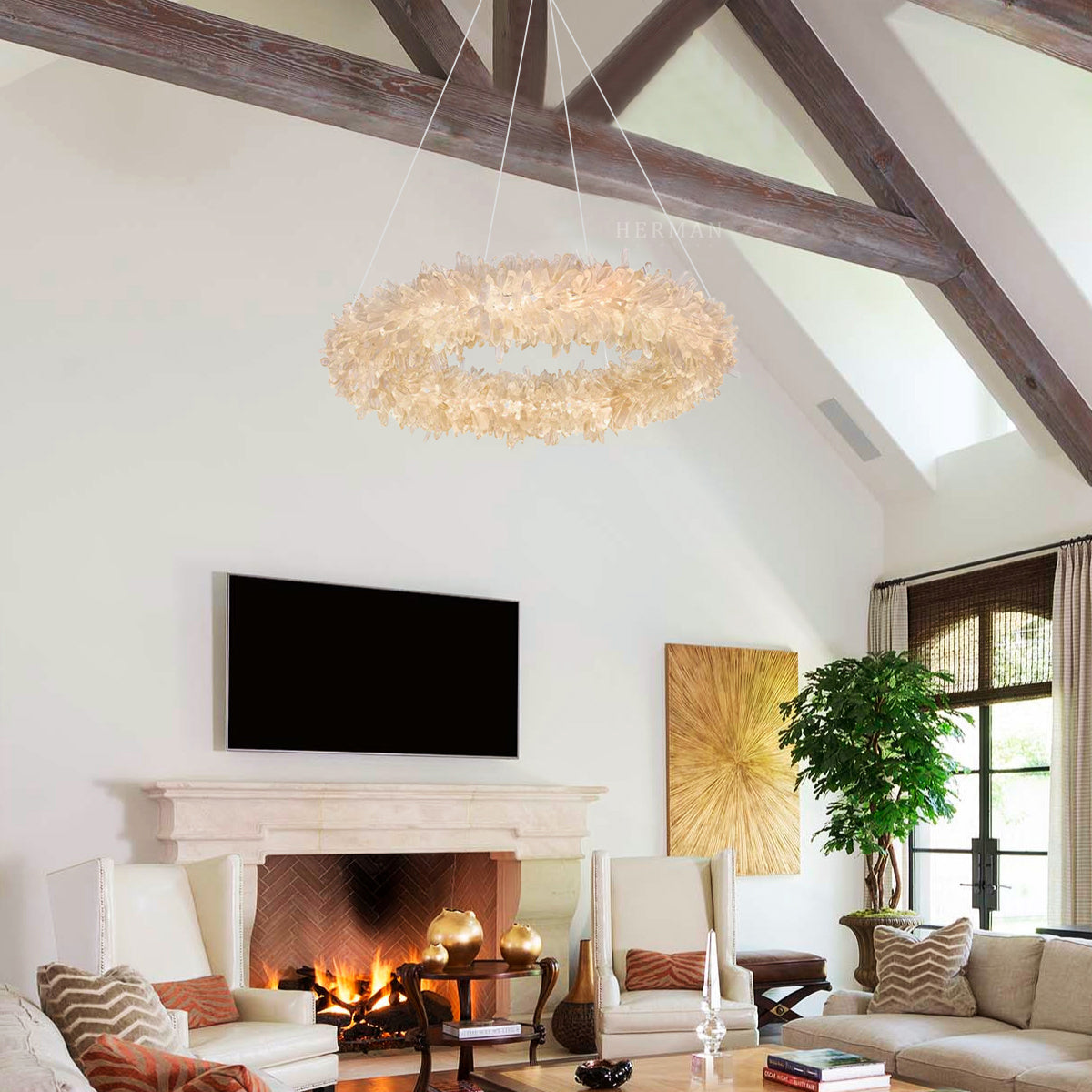 Prima Crystal Round Clear Geode Quartz Ring Chandelier 24-47 Inch
