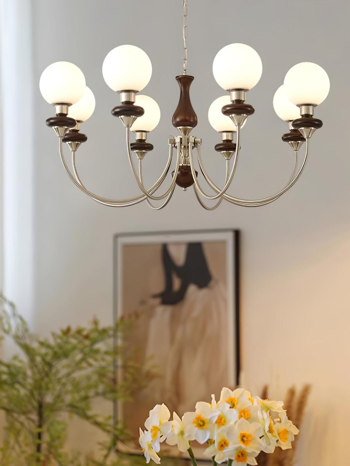 Walnut Brass Chandelier with 3/6/8 lamps - Bend, Marshmallow Chandelier-1-Luxehomezone