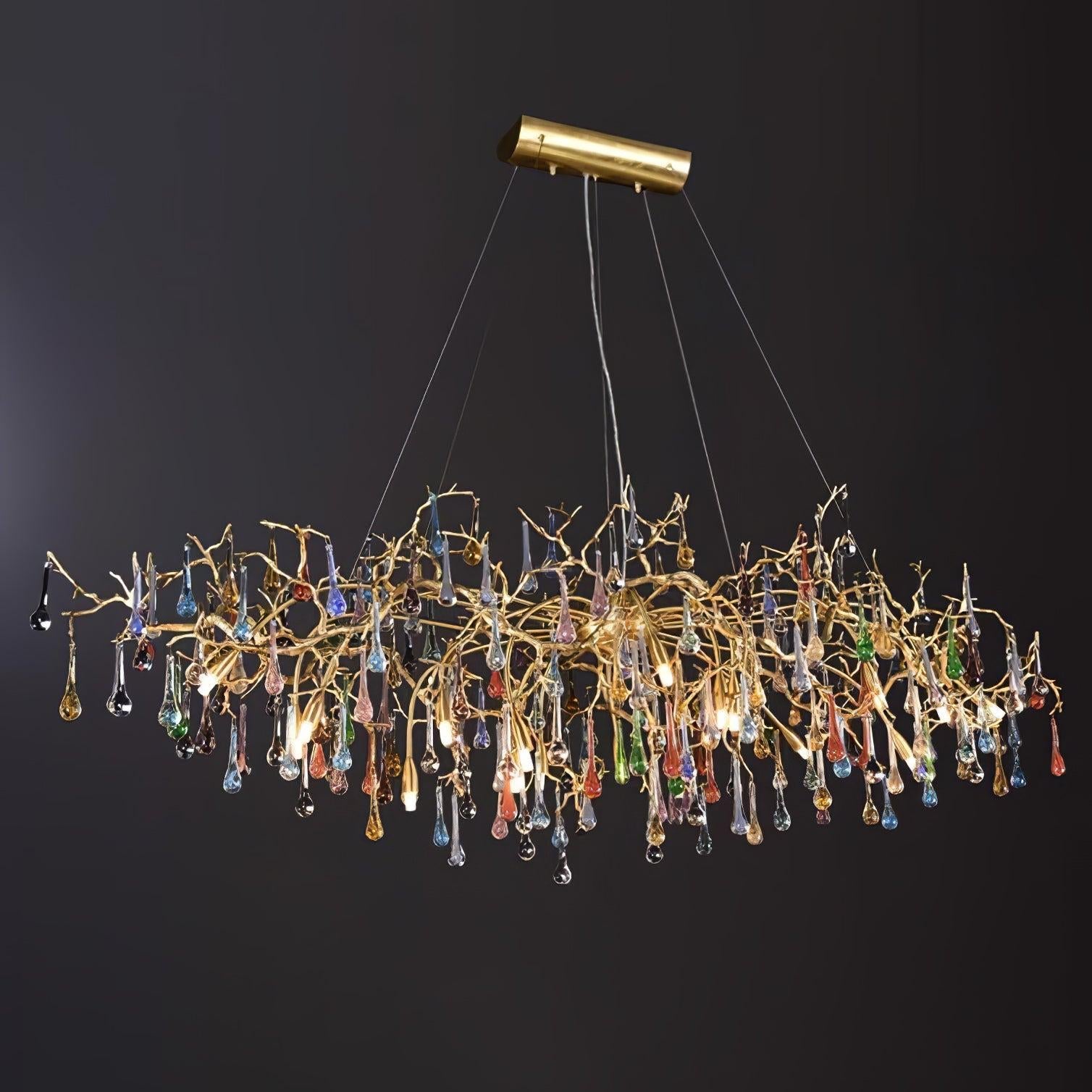 Colorful Teardrop Brass Branch Chandelier - Branch, Crystals-1-Luxehomezone