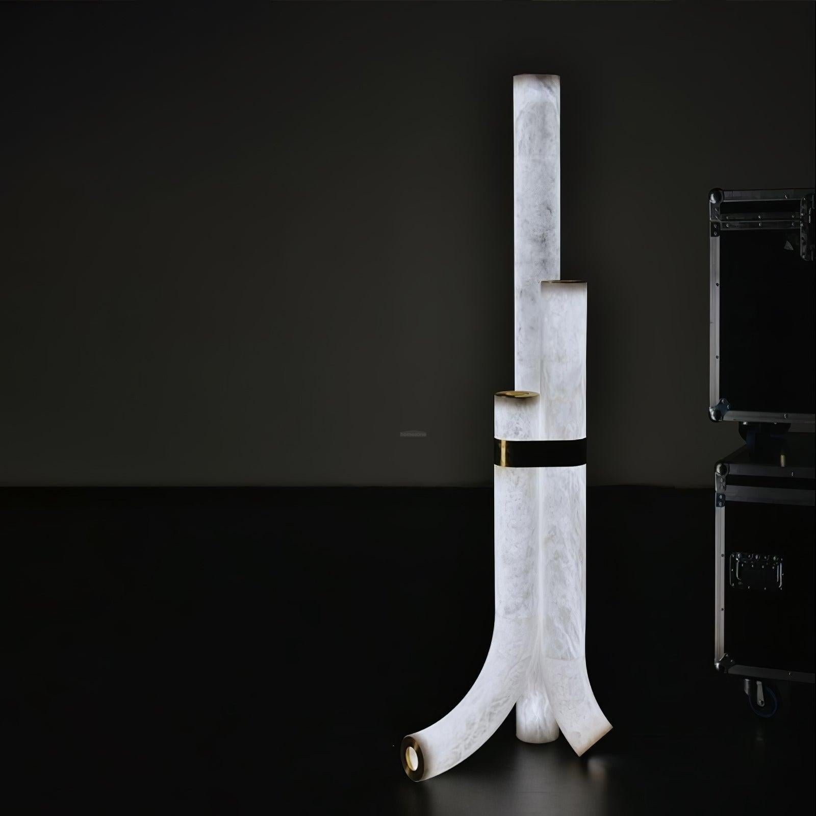 Piped Marble Floor Lamp  ∅ 17.7″ - Alabaster-1-Luxehomezone