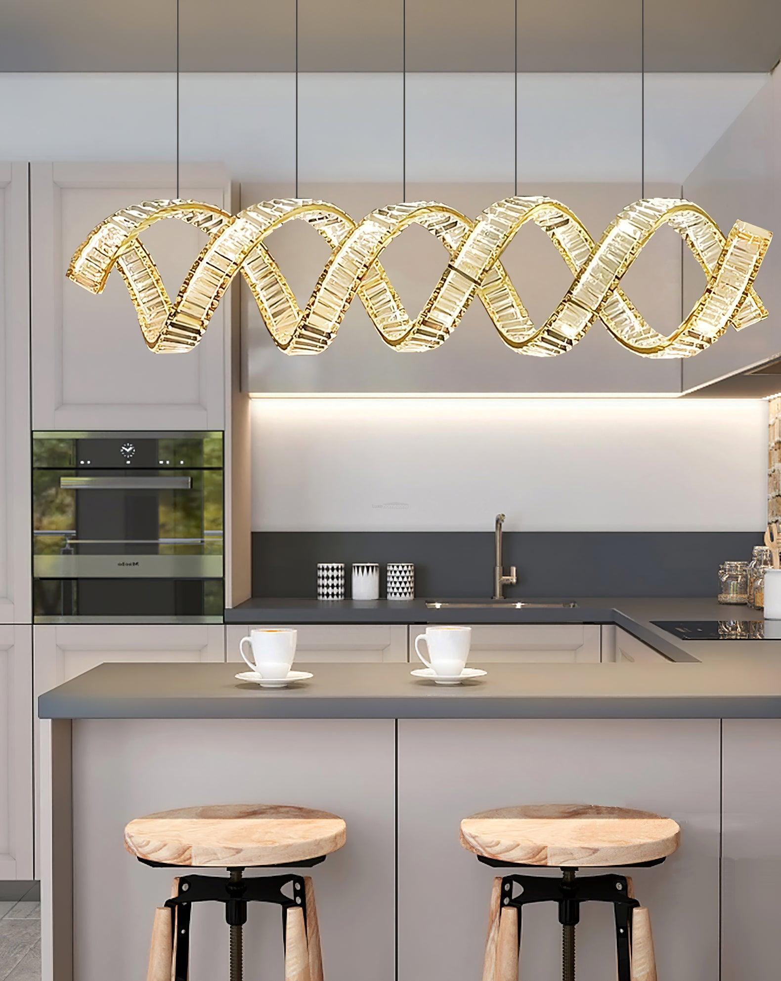Curved LED Chandelier 39'' 47'' 59'' - Crystals, Straps-1-Luxehomezone
