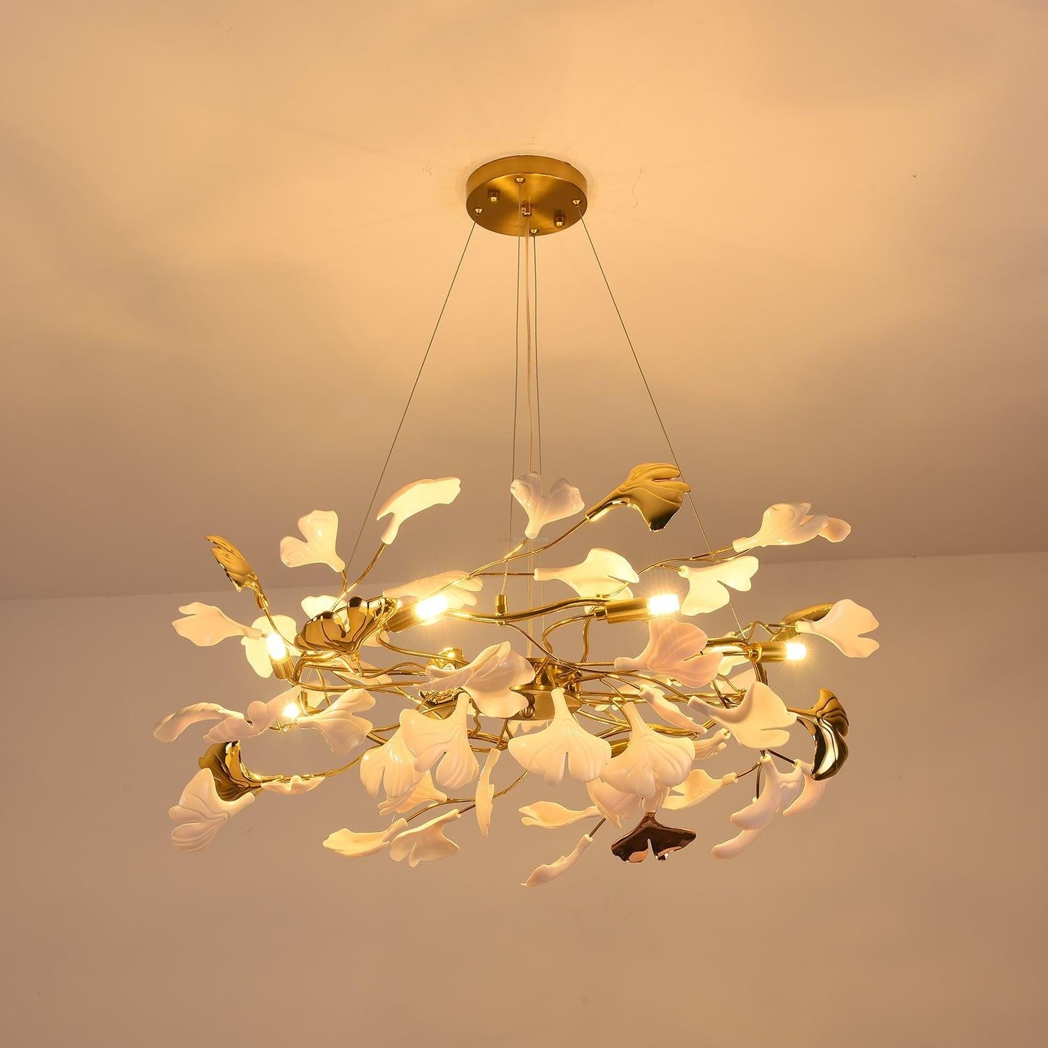 Gingko Chandelier Style P - Gingko, Gingko Chandelier, Gold & White-1-Luxehomezone