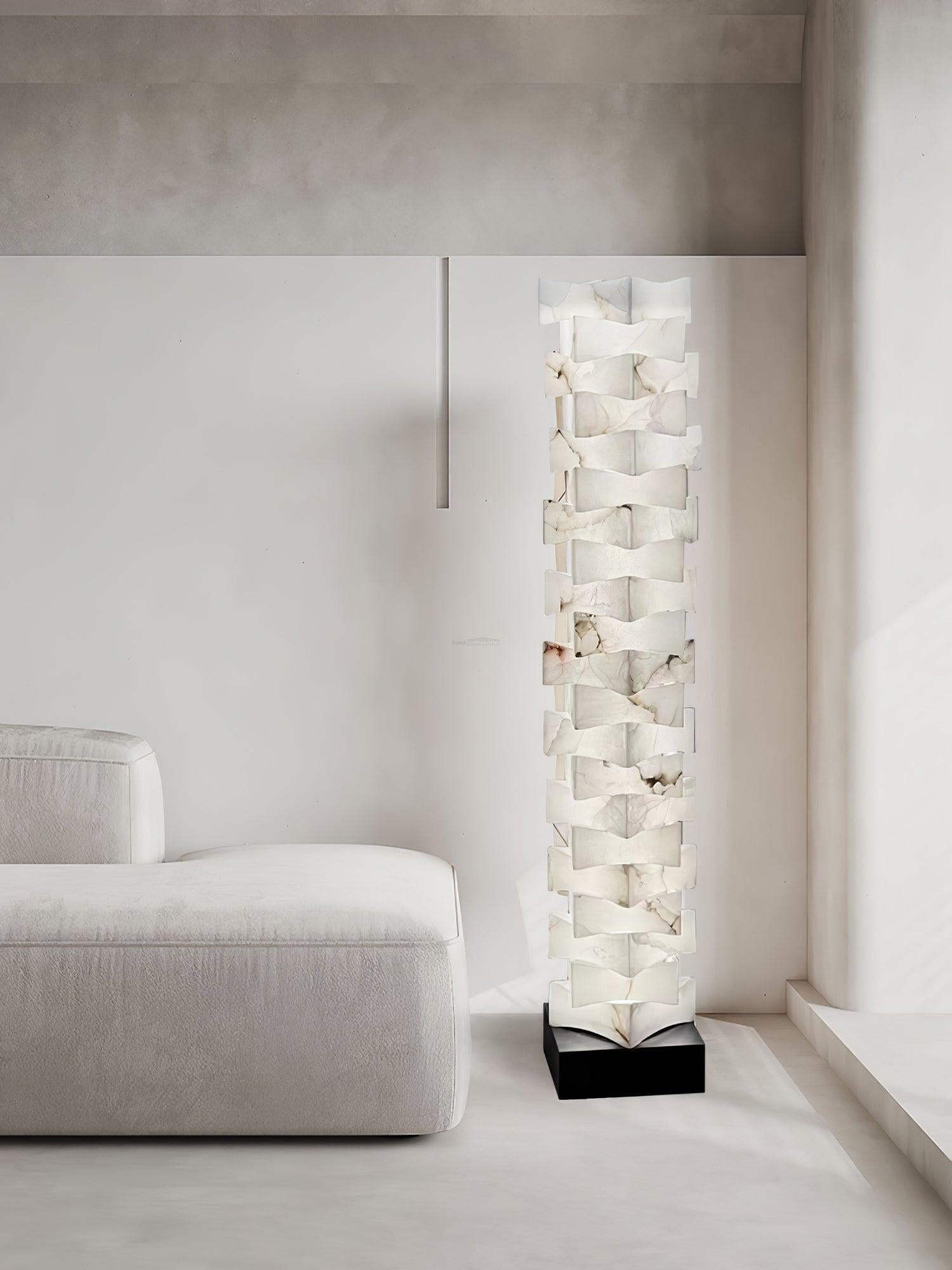 Stacked Alabaster Squares Floor Lamp - Alabaster-1-Luxehomezone