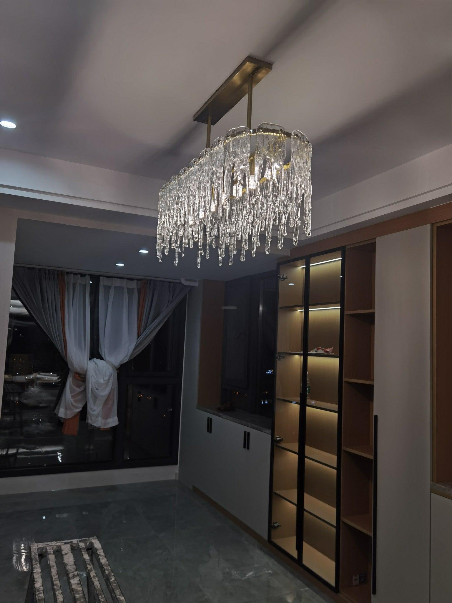 Rectangular Icicle Glass Chandelier L 34.2″ - Crystals-1-Luxehomezone