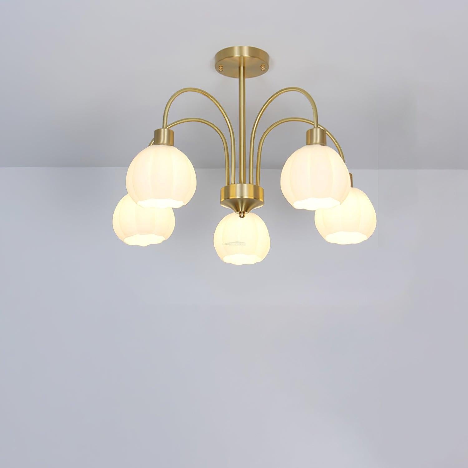 Golden Pumpkin Glass Chandelier with 3/5/6/8 heads - Bend-1-Luxehomezone