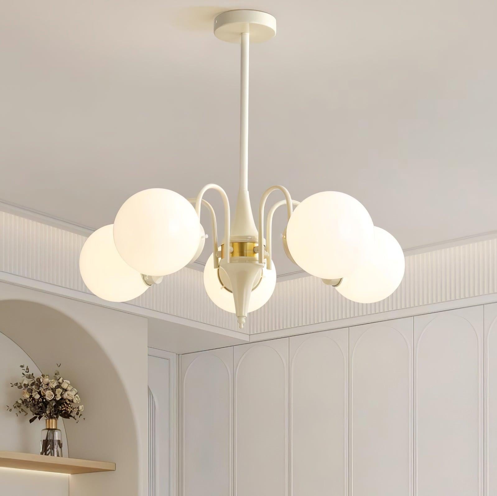 Cream Glass Ball Chandelier ∅ 19.7″ - Bend-1-Luxehomezone