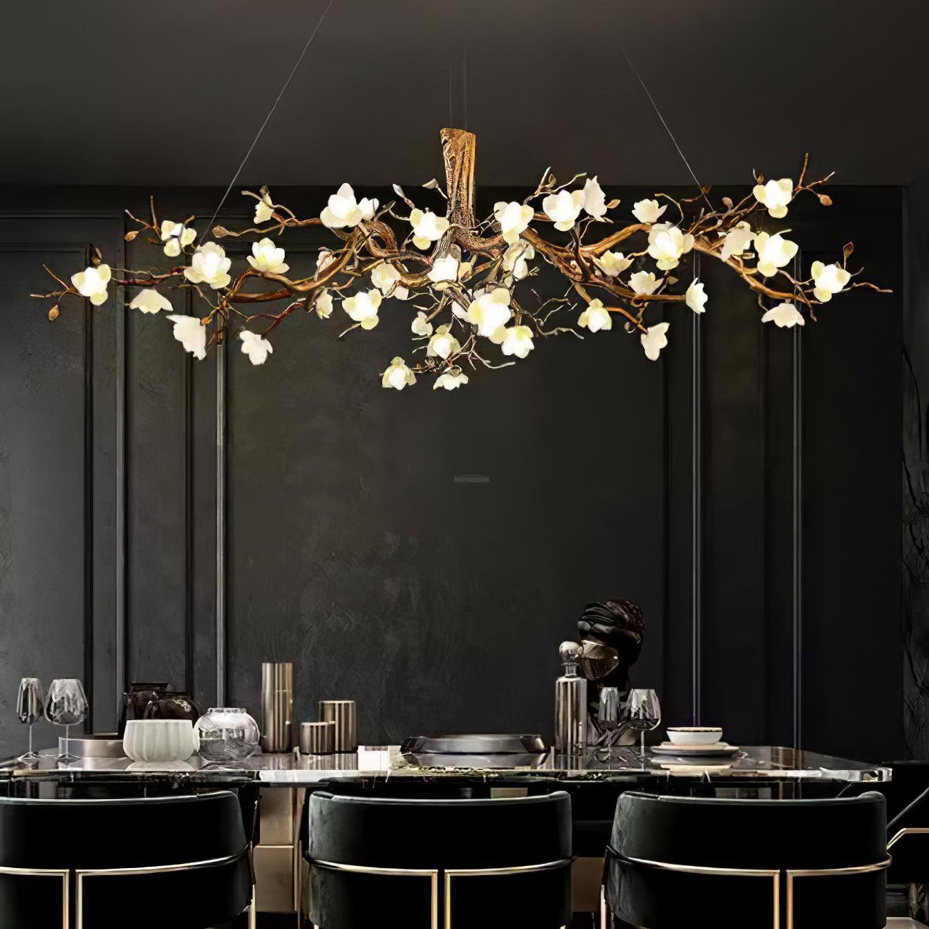 Flower Bloom Branch Type Brass Chandelier