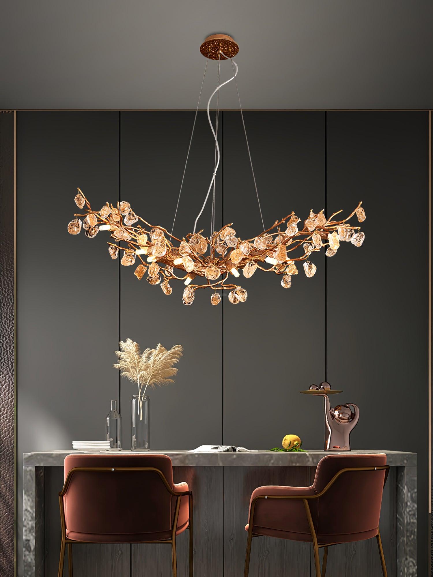 Stone Crystal Brass Chandelier  ∅ 5.1″ - Branch, Crystals-1-Luxehomezone