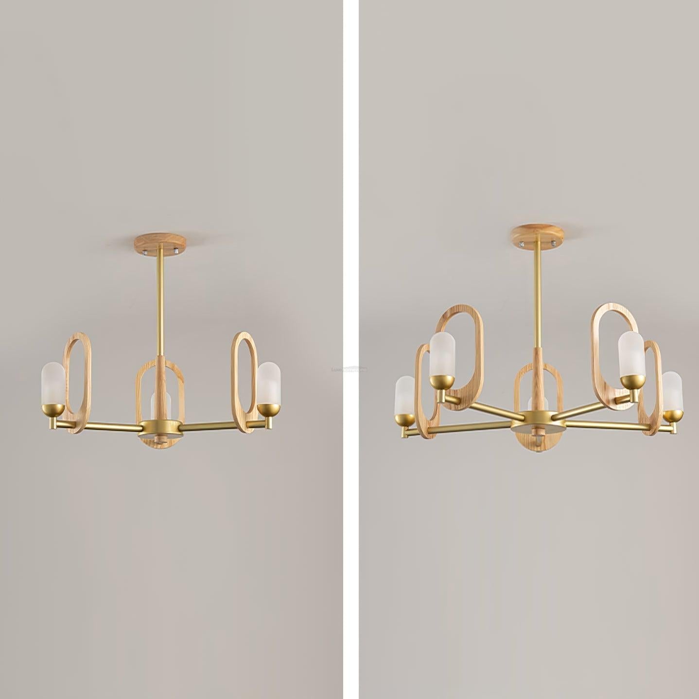 Wood Art Halo Chandelier with 3/5 heads - Wood, Wood Color & Gold-1-Luxehomezone