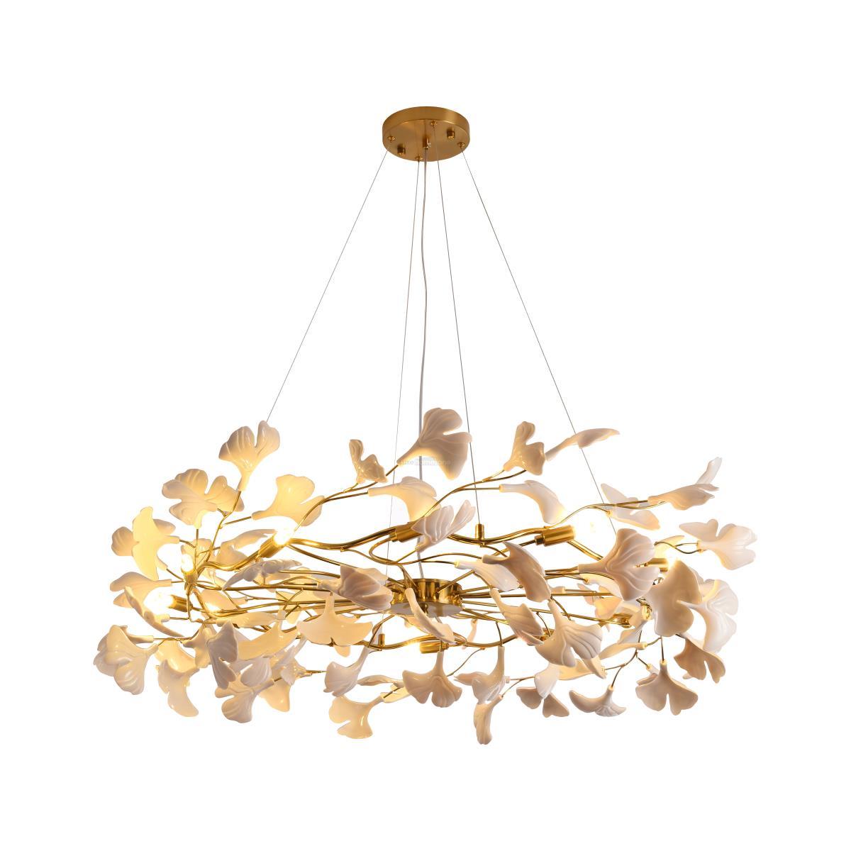 Gingko Chandelier Style P - Gingko, Gingko Chandelier, Gold & White-1-Luxehomezone