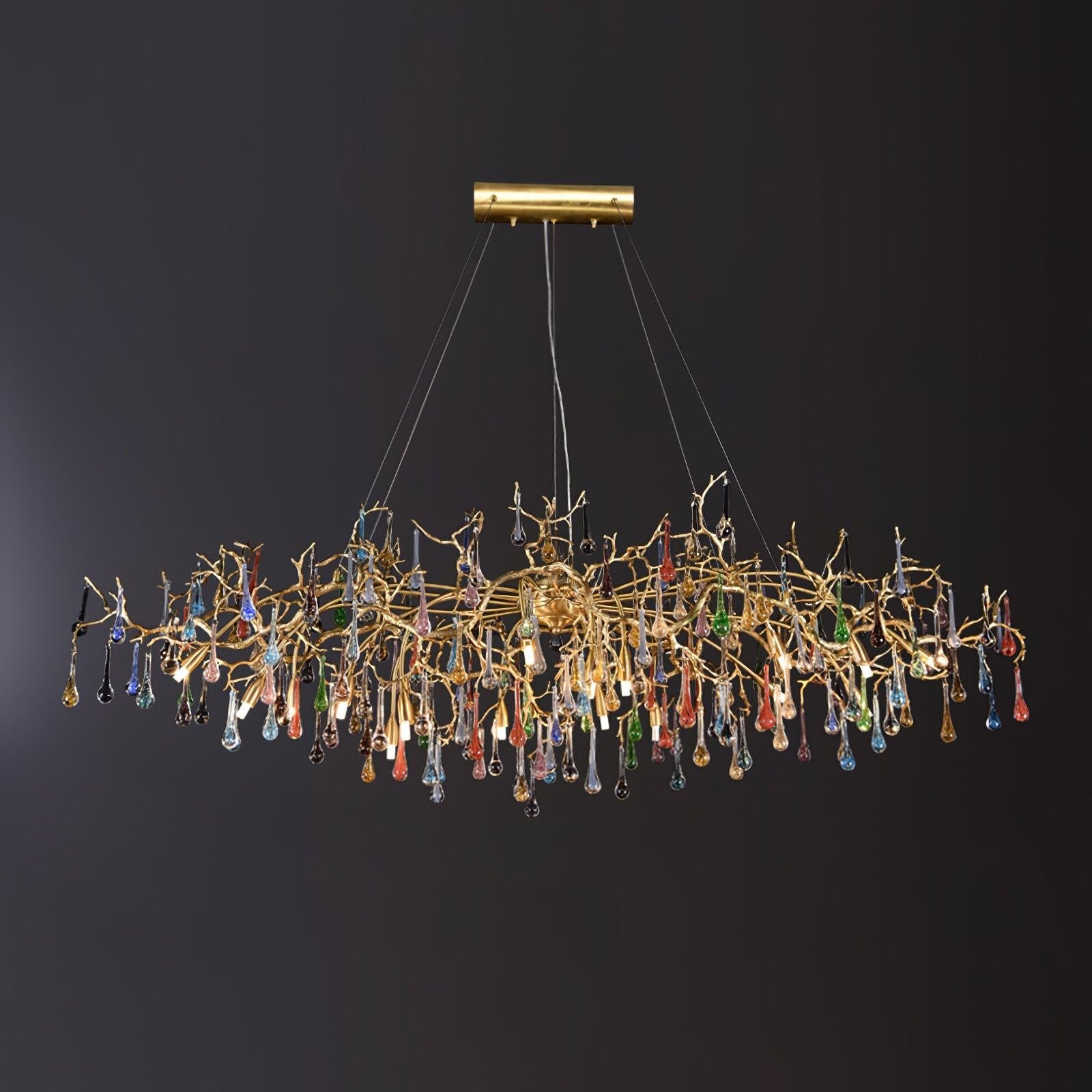 Colorful Teardrop Brass Branch Chandelier - Branch, Crystals-1-Luxehomezone