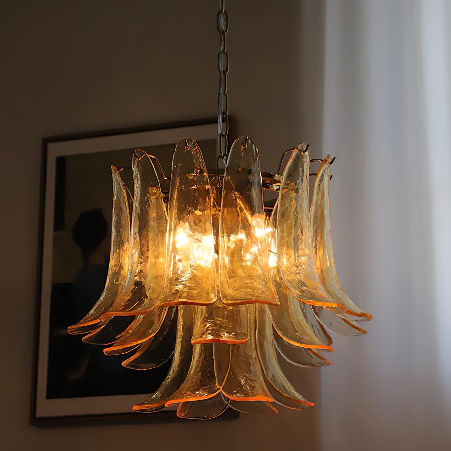 Glass Leaf Cascade Chandelier with 3/4 layer - Luxehomezone