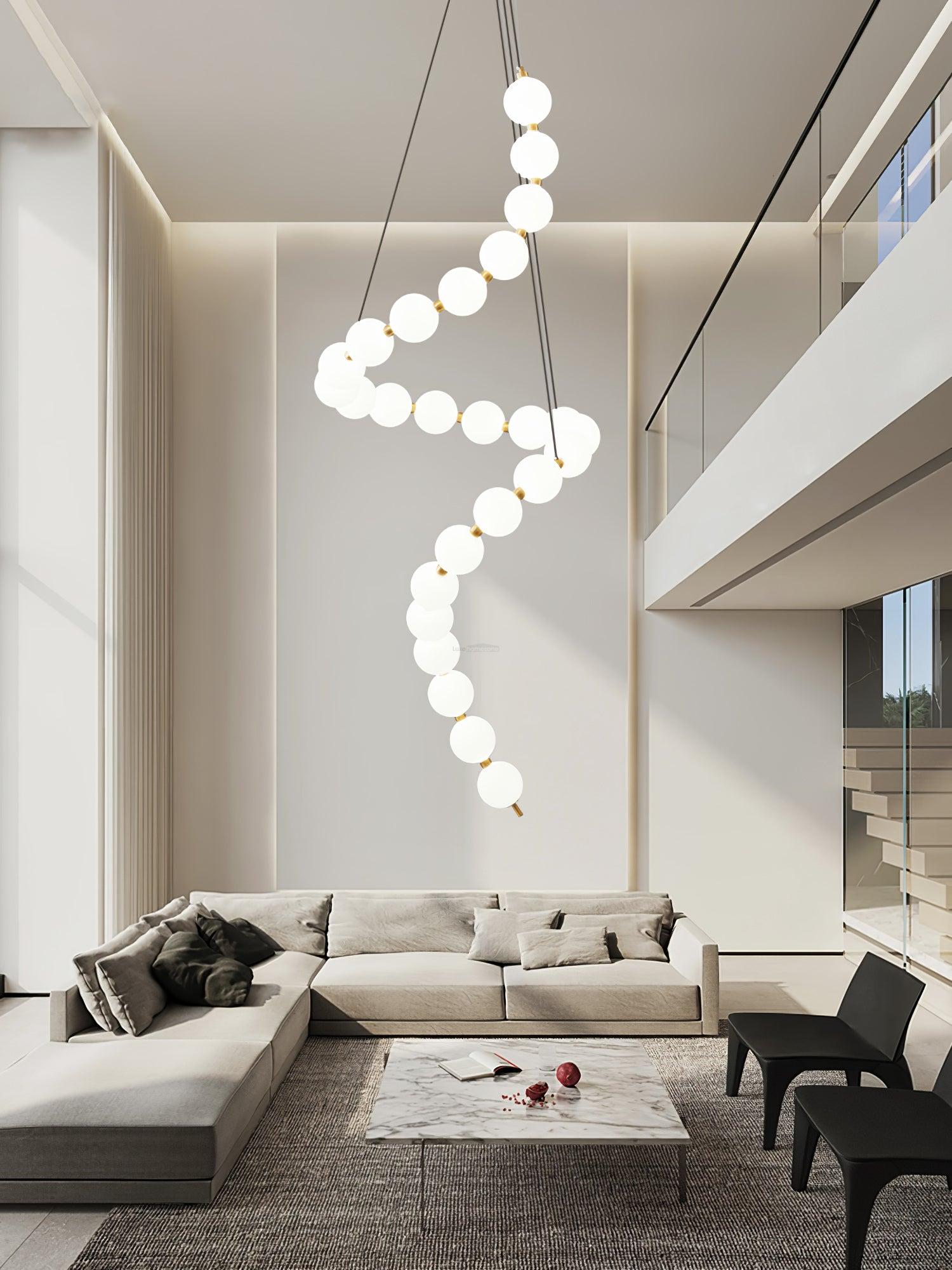 Acrylic Pearl Necklace Style Chandelier - Brass & White, Cluster-1-Luxehomezone