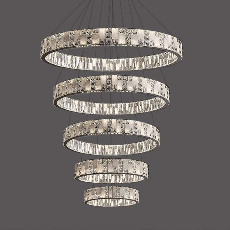 Tiered Round Crystal Alabaster Chandelier