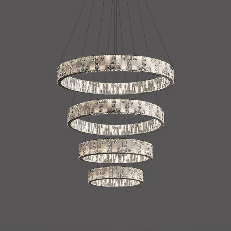 Tiered Round Crystal Alabaster Chandelier