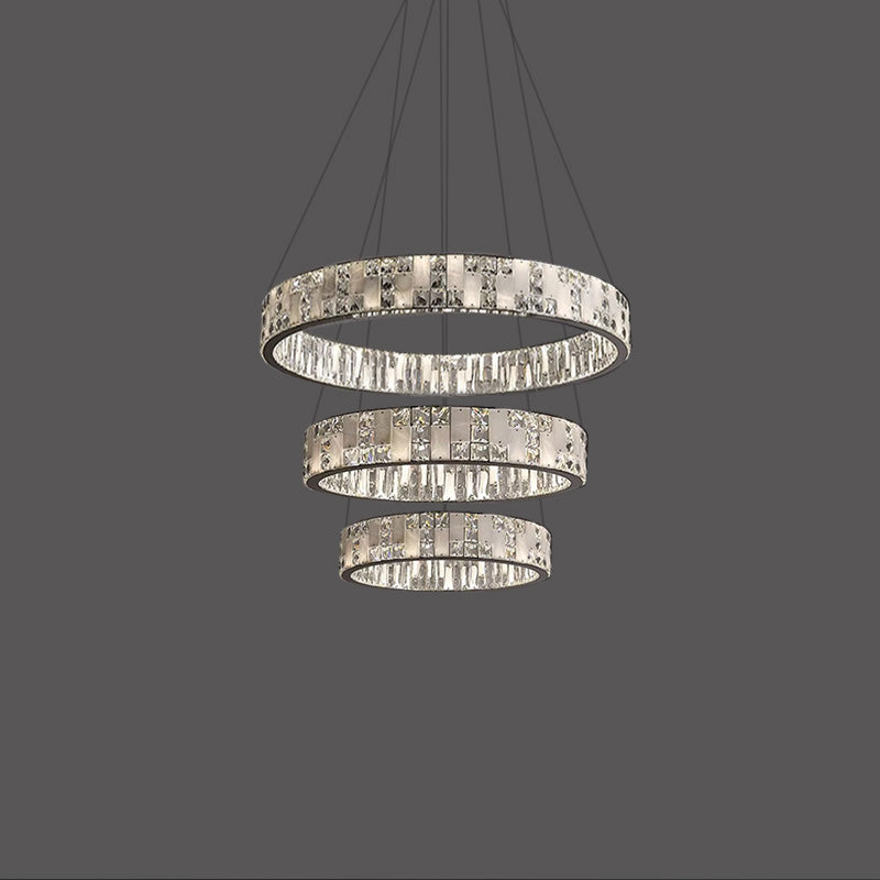 Tiered Round Crystal Alabaster Chandelier