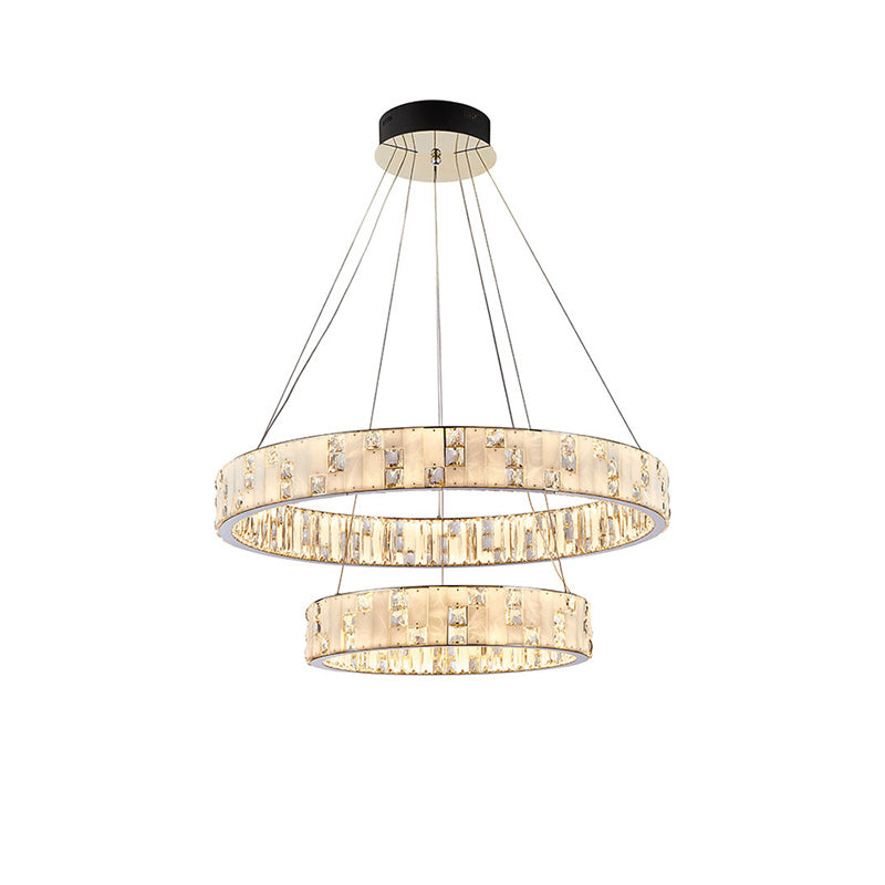 Tiered Round Crystal Alabaster Chandelier