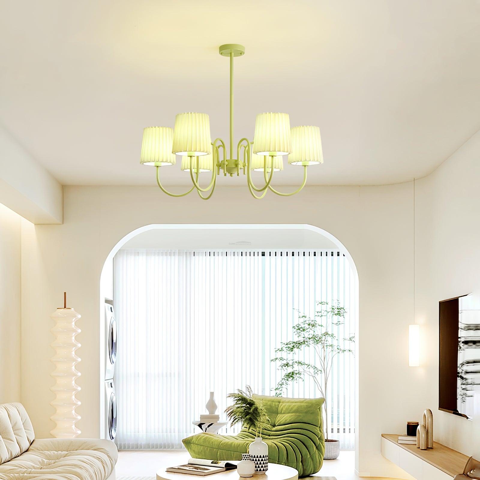 Pleated Fabric Matcha Chandelier with 4/5/6/8 heads - Variety-1-Luxehomezone
