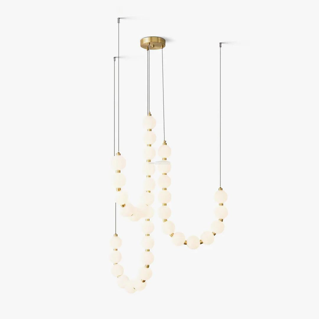 Acrylic Pearl Necklace Style Chandelier - Brass & White, Cluster-1-Luxehomezone