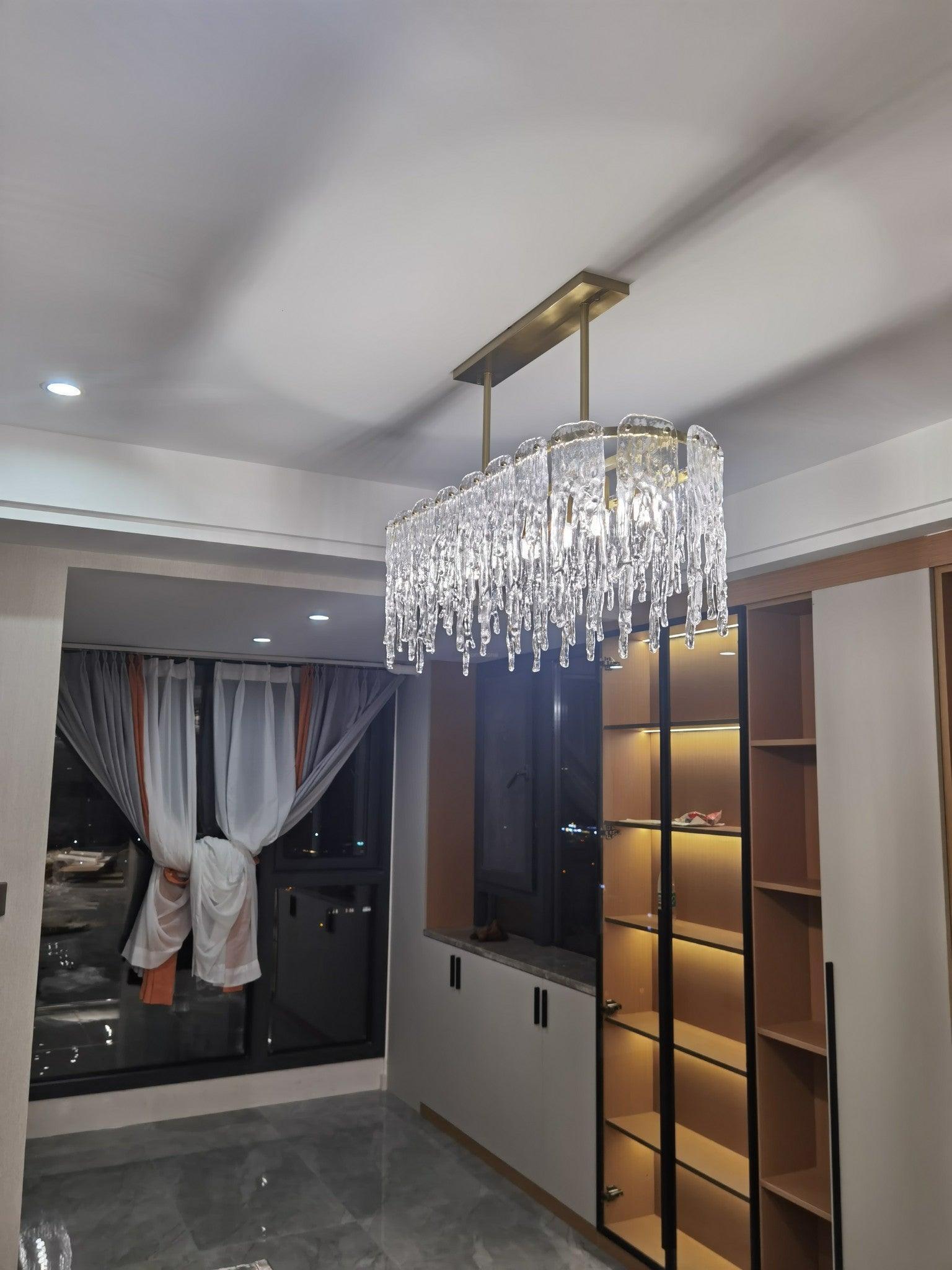 Rectangular Icicle Glass Chandelier L 34.2″ - Crystals-1-Luxehomezone