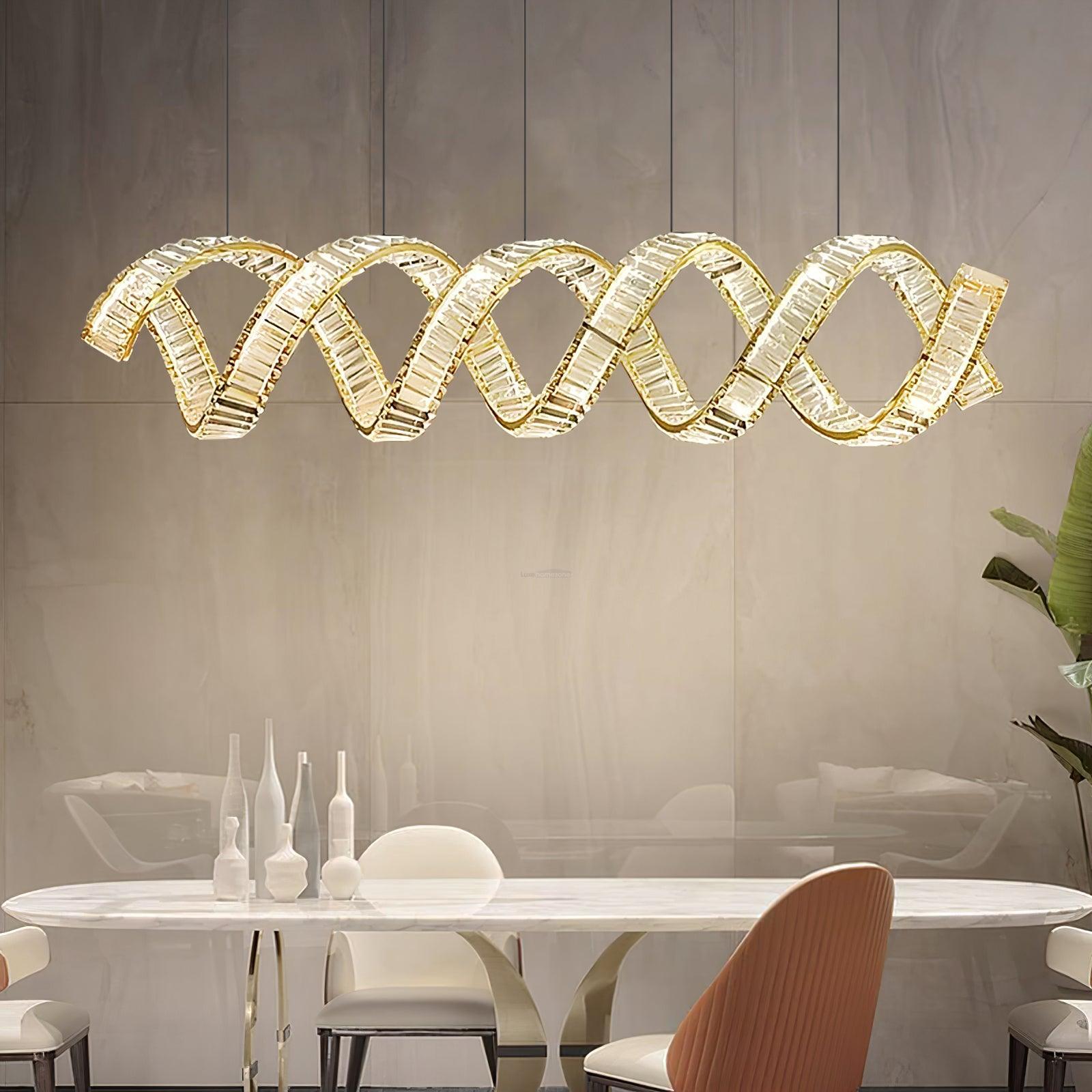 Curved LED Chandelier 39'' 47'' 59'' - Crystals, Straps-1-Luxehomezone