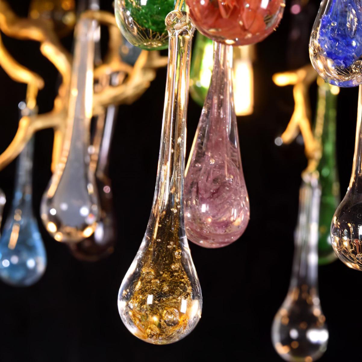 Colorful Teardrop Brass Branch Chandelier - Branch, Crystals-1-Luxehomezone