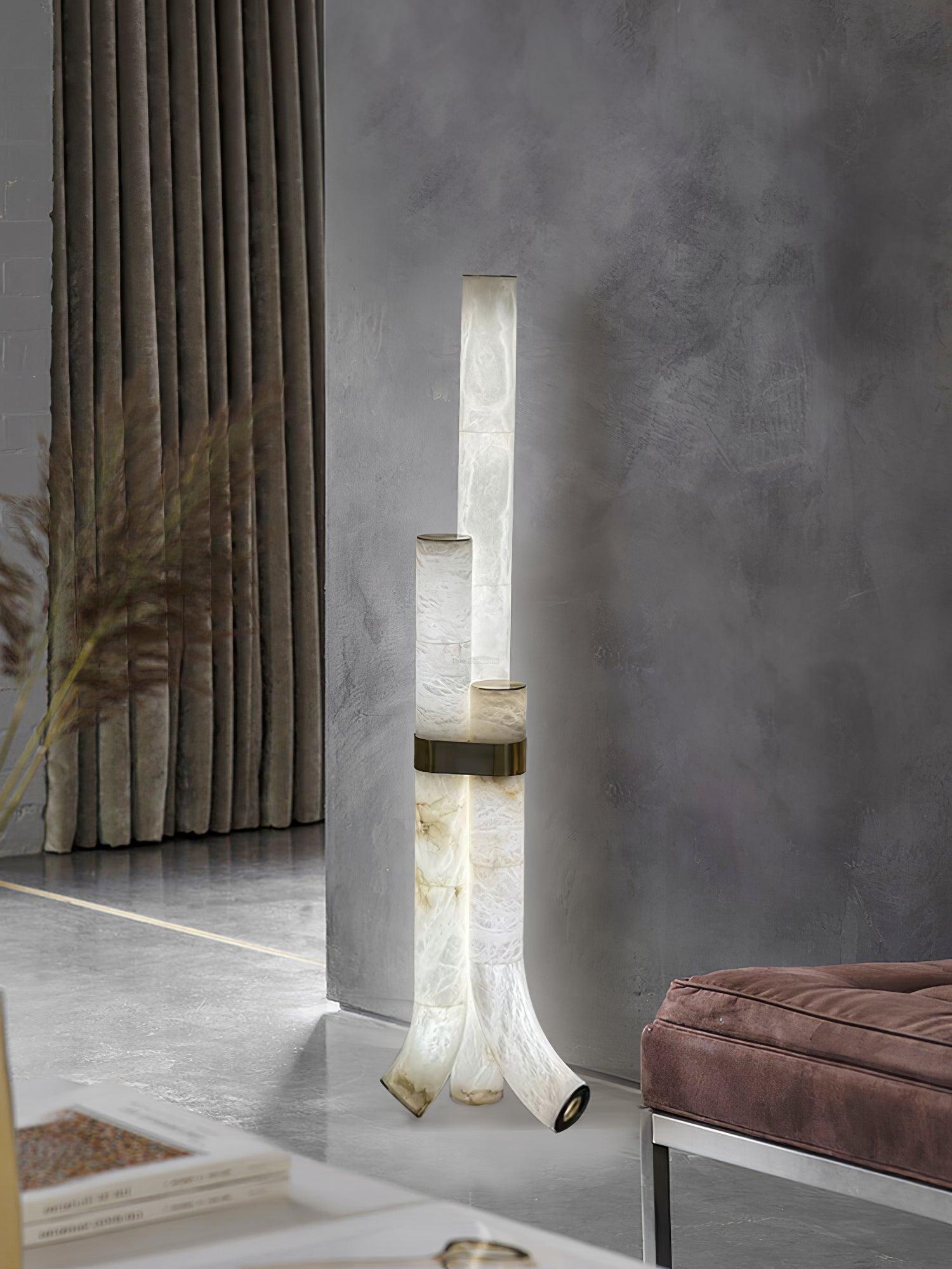 Piped Marble Floor Lamp  ∅ 17.7″ - Alabaster-1-Luxehomezone