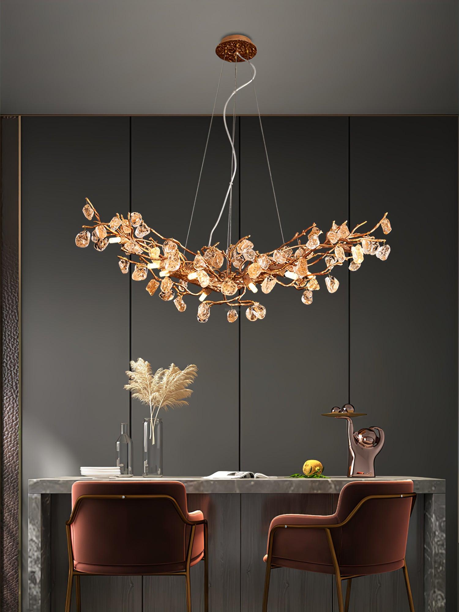Stone Crystal Brass Chandelier  ∅ 5.1″ - Branch, Crystals-1-Luxehomezone
