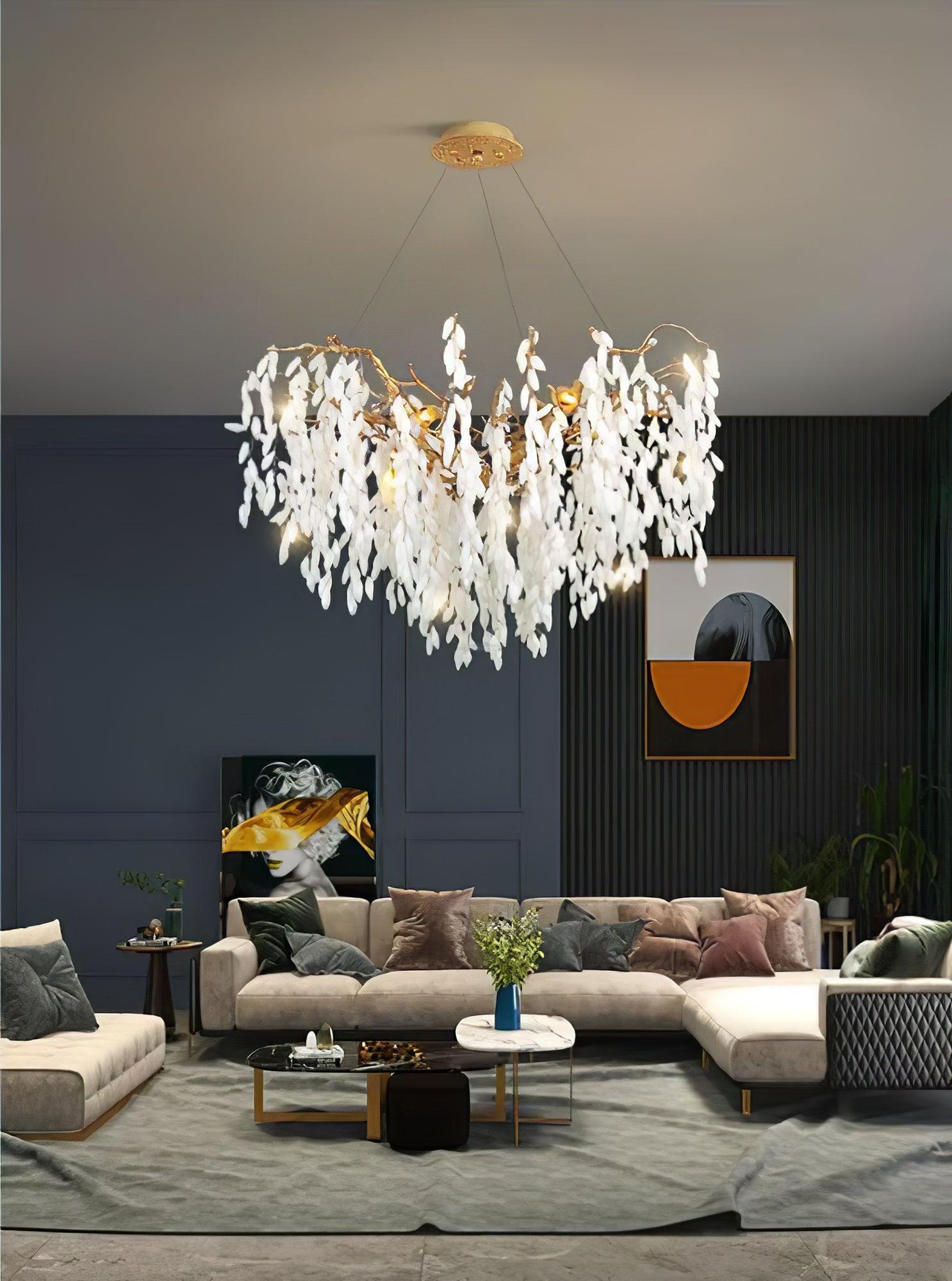 White Jade Branch Brass Round Chandelier - Branch-1-Luxehomezone