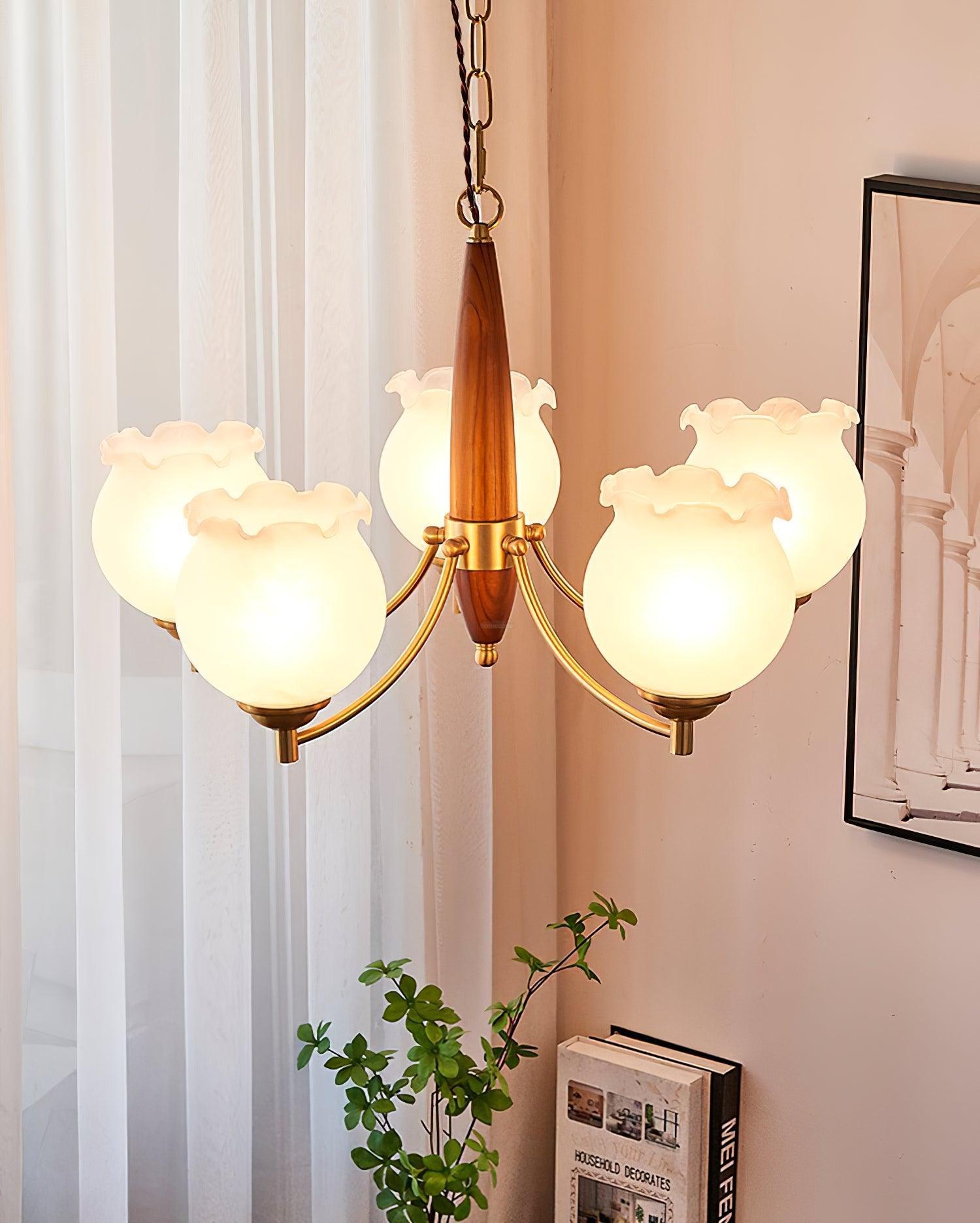 Tulips Glass Wood Chandelier with 3/5 heads - Zahara-1-Luxehomezone