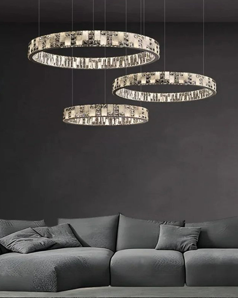 Tiered Round Crystal Alabaster Chandelier