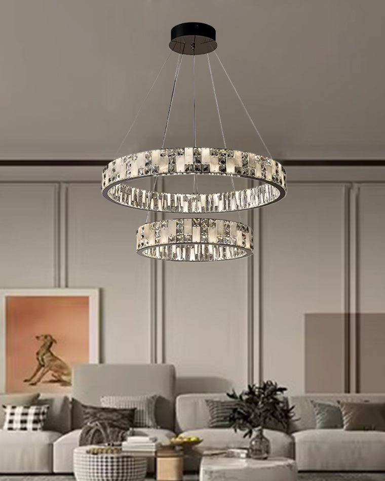 Tiered Round Crystal Alabaster Chandelier