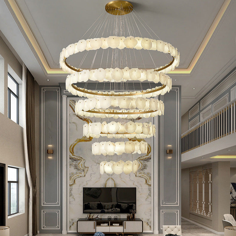 Talan Alabaster Round MultiI-Tier Chandelier