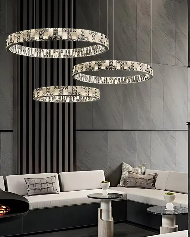 Tiered Round Crystal Alabaster Chandelier