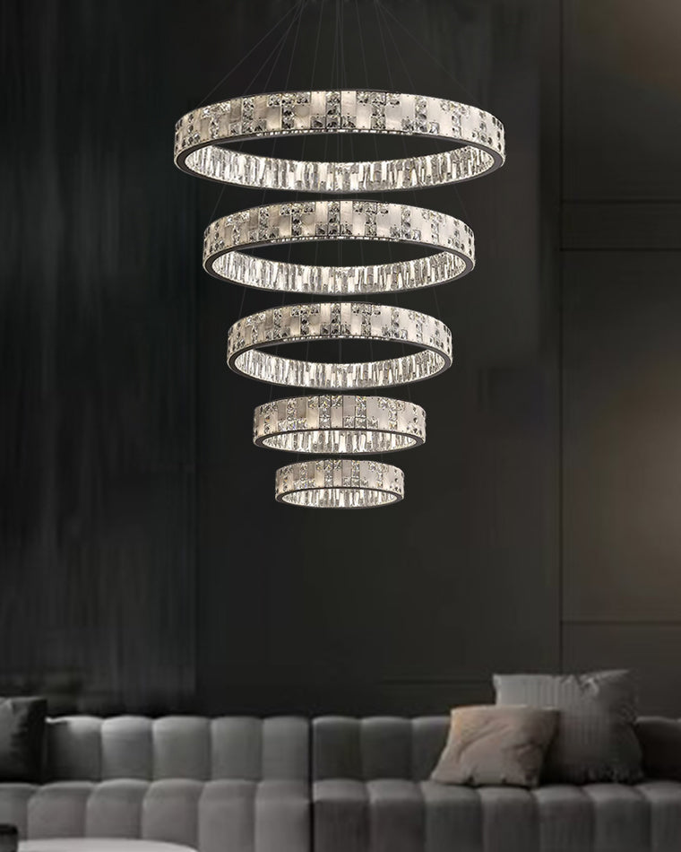 Tiered Round Crystal Alabaster Chandelier